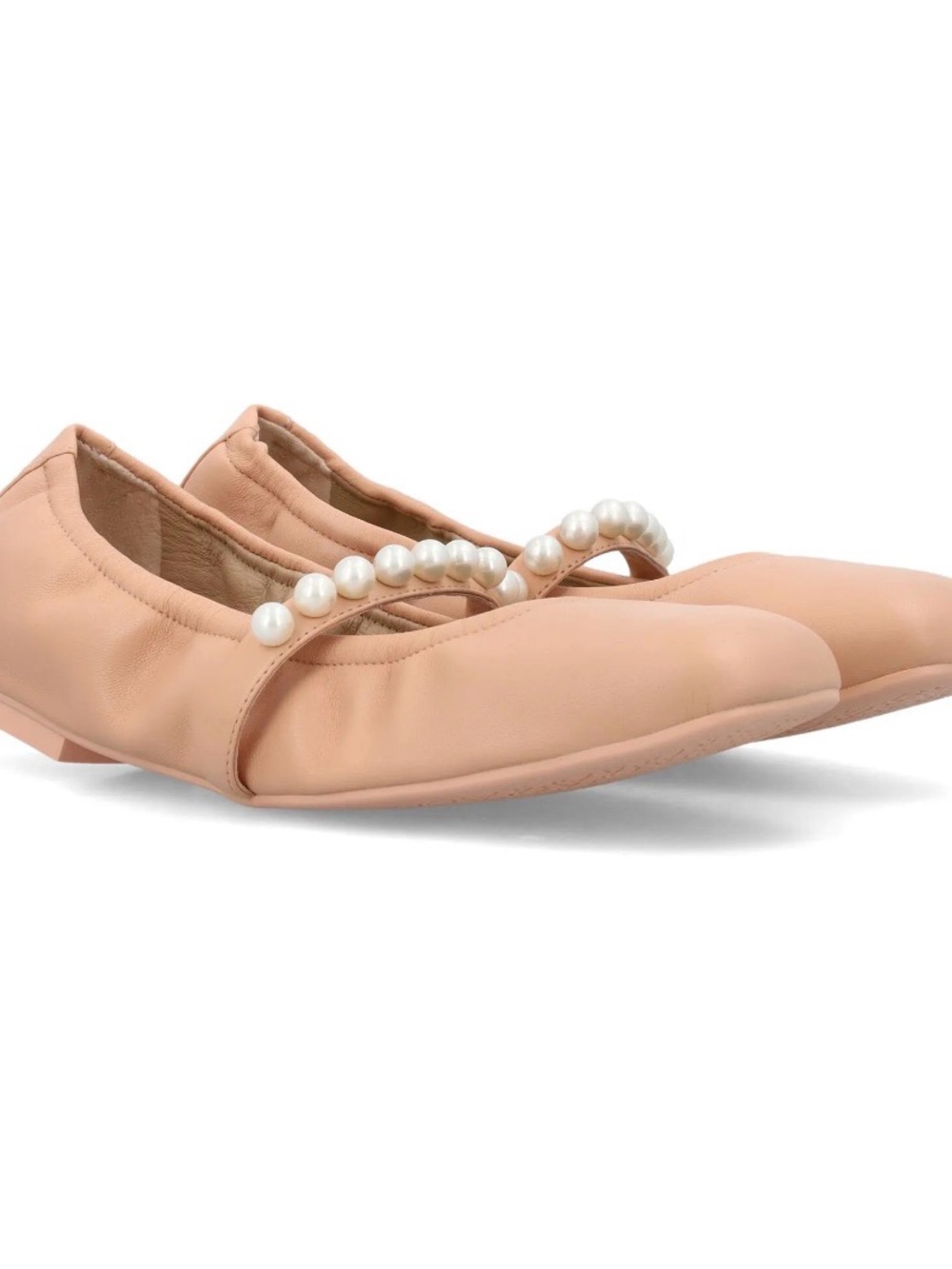 Stuart Weitzman Blush Pearl-Strap Ballet Flats